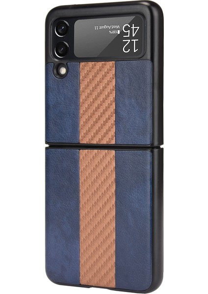 Samsung Galaxy Z Flip3 5g Için Litchi Doku Telefon Kılıfı Mavi