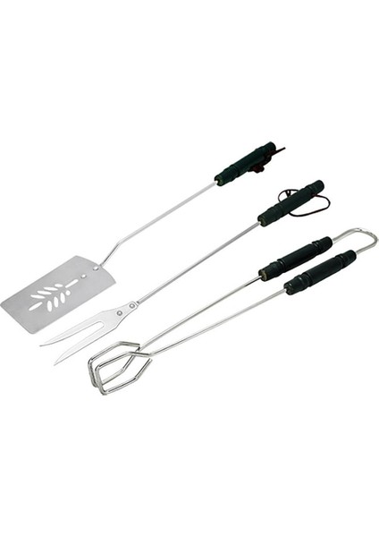 3'lü Krom Kaplı Çelik Mangal Seti Çatal Spatula Maşa