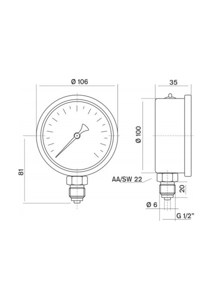 0-250 Bar 100 mm Alttan Bağlantılı Gliserinli Manometre G 1/2 Inç