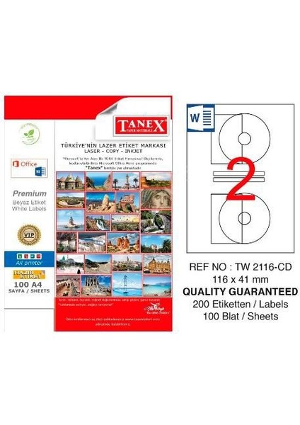 Tanex TW-2116 CD Etiketi 2li 100 Sayfa Lazer