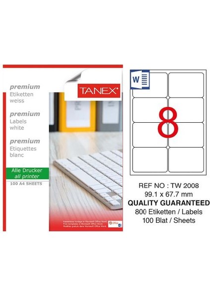 Tanex Lazer Etiket 100 Yp 800 Lü 99.1X67.7 Laser-Copy-Inkjet TW-2008