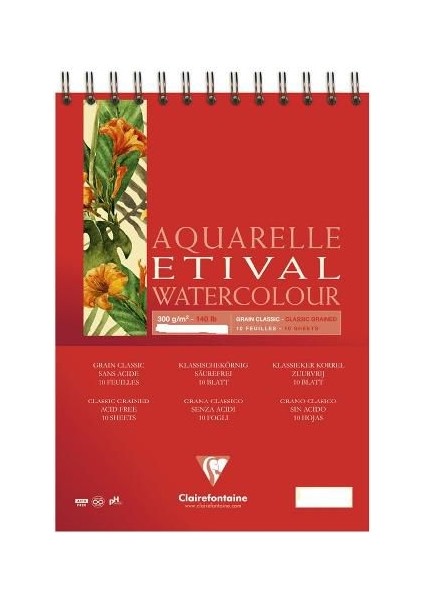 Clairefontaine Sulu Boya Blok Aquarelle Etival Spiralli Çizgisiz 300 gr 30 Yp A3 93619
