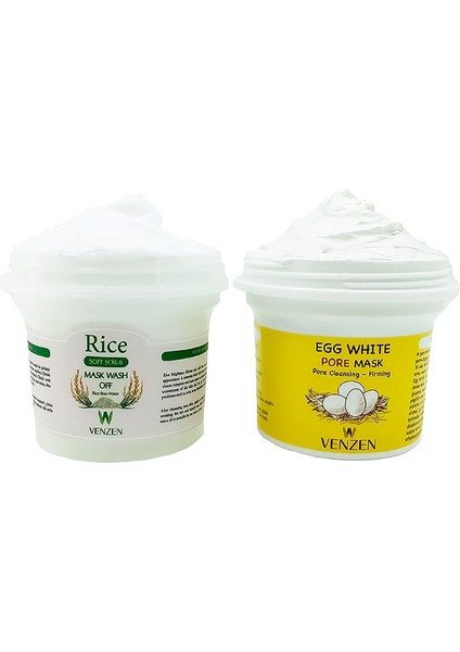 2'li Set Egg White Pore Gözenek Maske (125G) + Rice Mask - Peeling Maske (100G)