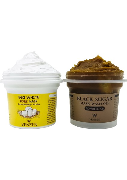 2'li Set Egg White Pore Gözenek Maske (125G) + Black Sugar Yüz Bakım Peeling Maske (100G)