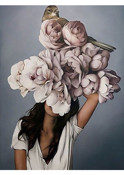 Çiçeklenmek ve Serçe Sayılarla Boyama SETI 40X50 cm Tuval Şasesine Gerili