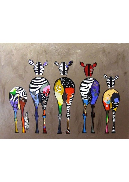 Beş Zebra Sayılarla Boyama SETI40X50 cm Tuval Şasesine Gerili