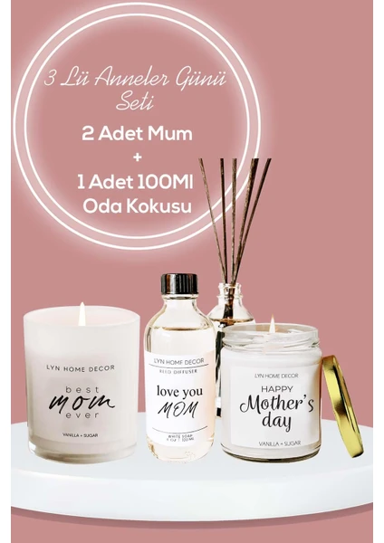 Lyn Home & Decor 3 Lü Anneler Günü Koku Mum Seti Beyaz