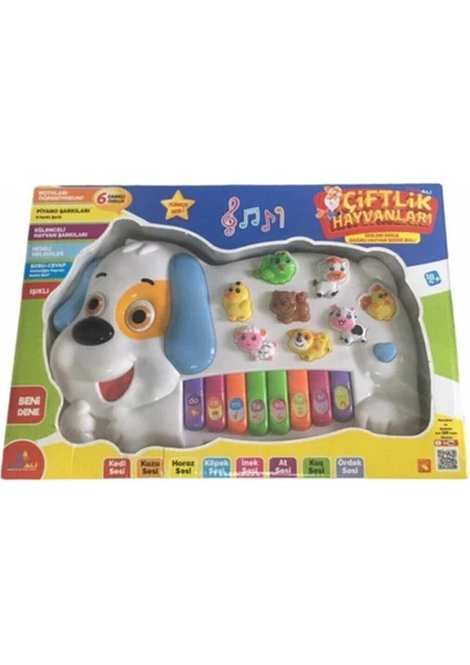 Can Ali Toys Türkçe Sesli Eğitici Köpek Figürlü Çiftlik Hayvaları Müzikli Piyano Karışık Renkler