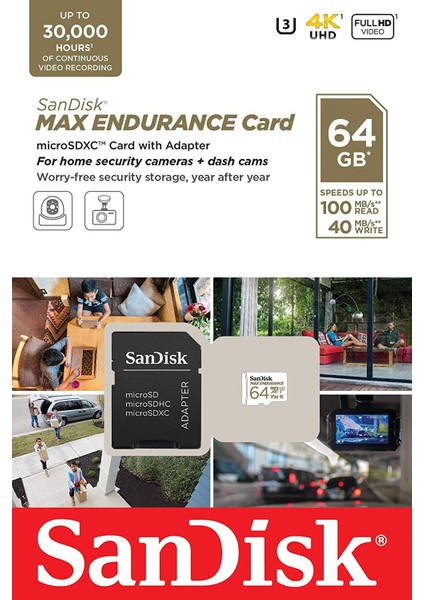 Max Endurance 64GB SDSQQVR-064G-GN6IA Micro Sdxc 100/40MB/S C10 V30 Hafıza Kartı