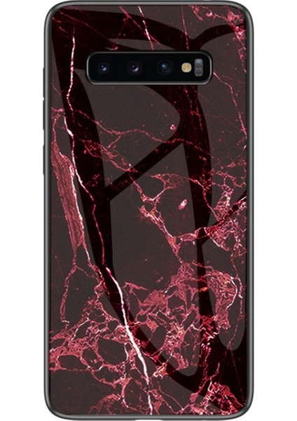 Galaxy S10 5g Için Mermer Doku Temperli Cam + Pc + Tpu Hibrit Telefon Kılıfı - Kırmızı (Yurt Dışından)