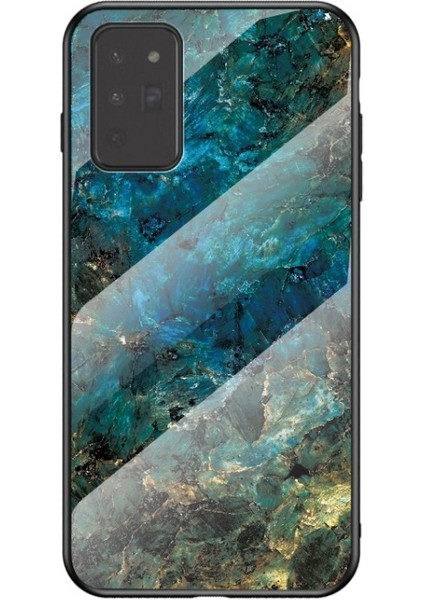 Galaxy Note 20 Için Mermer Desen Temperli Cam Pc + Tpu Hibrit Telefon Kılıfı - Koyu Mavi (Yurt Dışından)