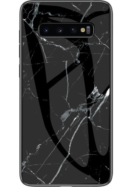 Galaxy S10 5g Için Mermer Doku Temperli Cam + Pc + Tpu Hibrit Telefon Kılıfı - Siyah (Yurt Dışından)