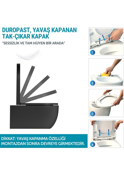 Aqua Bagno Alpha Asma Klozet + Yavaş  Kapanan Kapak -Mat Siyah