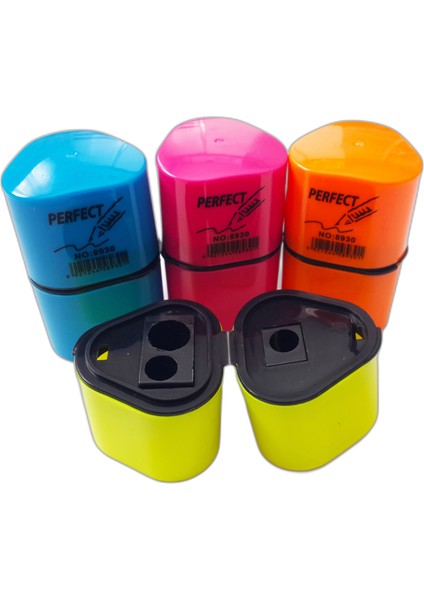 Perfect Grip Auto Iki Bölmeli 3 Girişli Üçgen Kalemtıraş 1 Adet Sarı Renkli