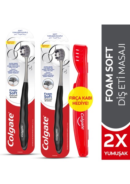 FoamSoft Siyah Yumuşak Diş Fırçası x2 Adet + Fırça Kabı