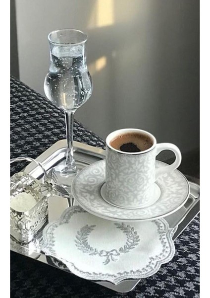2'li Kare Çelik Gümüş Renk 21 x 21 cm Kahve Servis Sunum Tepsisi