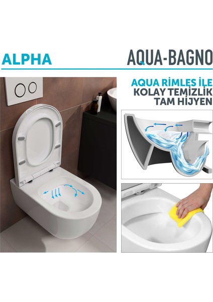 Aqua Bagno Alpha Asma Klozet + Yavaş  Kapanan Kapak -Ikili Set-