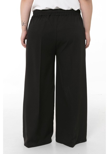 Büyük Beden Beli Yanlardan ve Arkadan Lastikli Bol Paça Double Siyah Pantolon modelleri