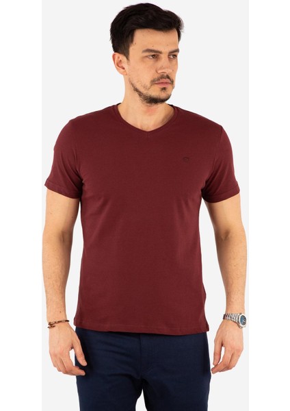 Regular Fit V Yaka %100 Pamuk Kısa Kollu Basic Penye T-Shirt-PE3602TY22