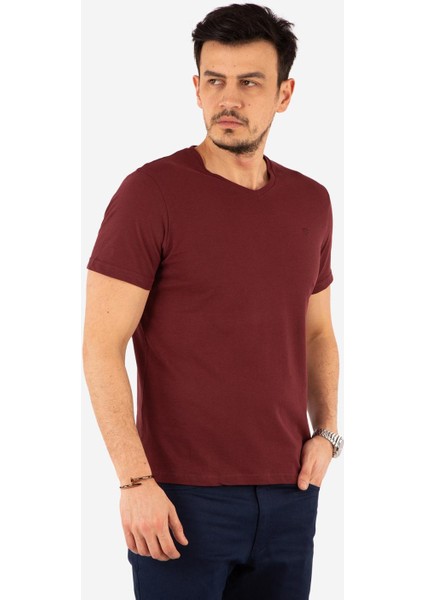 Regular Fit V Yaka %100 Pamuk Kısa Kollu Basic Penye T-Shirt-PE3602TY22 fiyatları