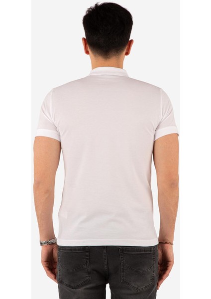 Regular Fit Fermuarlı Polo Yaka %100 Pamuk Kısa Kollu Basic Penye T-Shirt-PE3604TY22