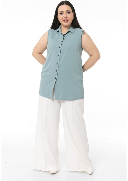 Büyük Beden Beli Yanlardan ve Arkadan Lastikli Bol Paça Double Beyaz Pantolon fiyatları