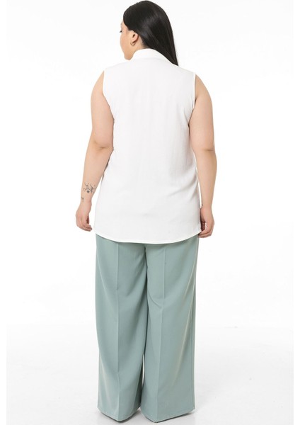 Büyük Beden Beli Yanlardan ve Arkadan Lastikli Bol Paça Double Mint Yeşili Pantolon indirimleri