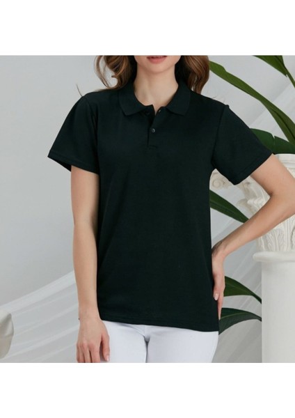 Unisex Siyah Kisa Kol Polo Yaka Okul T-Shirt modelleri
