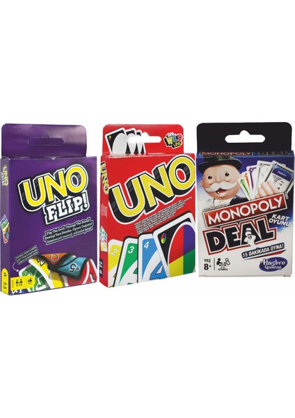 Mattel Games Uno Klasik, Uno Flipy ve Monopoly 3'ü Bir Arada