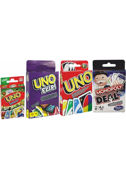 Mattel Games Uno, Monopoly, Uno Flip ve Uno Junior 4'lü Ekonomik Set