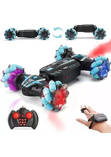 Rc Dublör Araba, 4WD 2.4ghz Erkek Kız 8-12 Için Hareket Sensörlü Uzaktan Kumandalı Araba, Işıklı Sprey 360 ° Flipsli Canavar Kamyon, Çift Taraflı Dönen Yol Aracı