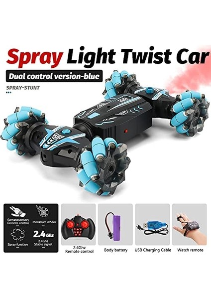 Rc Dublör Araba, 4WD 2.4ghz Erkek Kız 8-12 Için Hareket Sensörlü Uzaktan Kumandalı Araba, Işıklı Sprey 360 ° Flipsli Canavar Kamyon, Çift Taraflı Dönen Yol Aracı