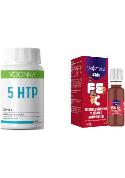 5 Htp Complex Takviye Edici Gıda 62 Kapsül + Çocuklar Için Kids Voonka Vitamin C,demir 20 ml Damla