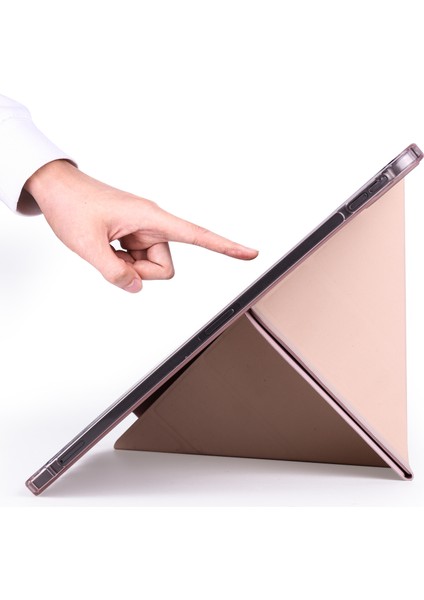 Apple iPad Air 5. Nesil 2022 10.9" M1 Uyumlu Standlı Kapaklı Kılıf Kalemlik Bölmeli Silikon Kılıf