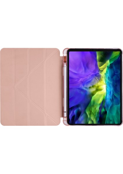 Apple iPad Air 5. Nesil 2022 10.9" M1 Uyumlu Standlı Kapaklı Kılıf Kalemlik Bölmeli Silikon Kılıf