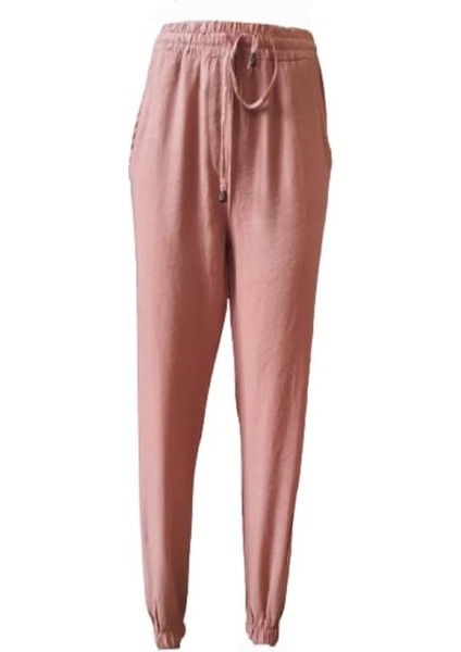 0259 Kadın Hamur Keten Lastikli Pantolon - Vizon - Xl