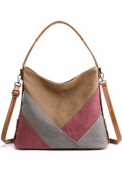 Moda Büyük Kanvas Çanta Fermuarlı Çanta Kadınlar Içın Vintage Panelli Tote Omuz Crossbody Ol Iş Evrak Çantası Korece (Yurt Dışından)