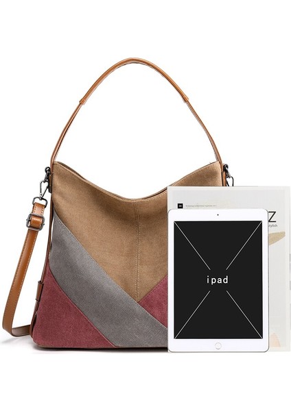 Moda Büyük Kanvas Çanta Fermuarlı Çanta Kadınlar Içın Vintage Panelli Tote Omuz Crossbody Ol Iş Evrak Çantası Korece (Yurt Dışından) fırsatları