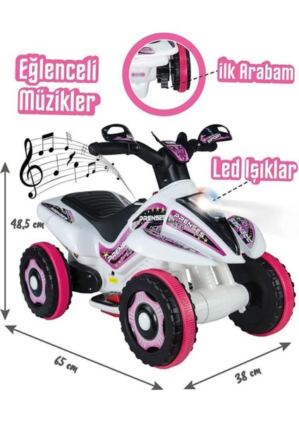 6V Akülü Atv Karınca Pembe Beyaz Prenses