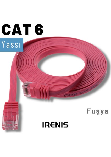 5 Adet CAT6 Yassı Ethernet (Network, LAN) Kablosu, Fuşya, 10 metre