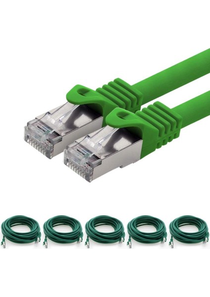 5 Adet CAT7 S/FTP Ethernet (Network, LAN) Kablosu, Yeşil, 25 cm