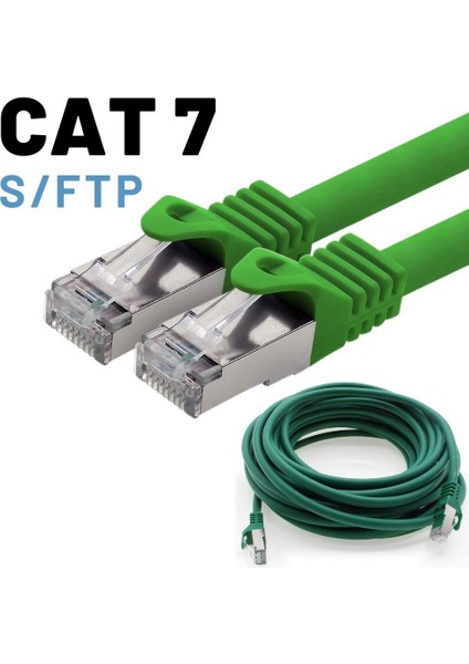 5 Adet CAT7 S/FTP Ethernet (Network, LAN) Kablosu, Yeşil, 25 cm