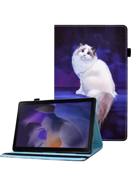 Tab A8 (2021) SM-X200 / SM-X205 Için Desenli Kartlıklı Elastik Bantlı Kalemlikli Pu Deri Koruyucu Tablet Kılıfı (Yurt Dışından)