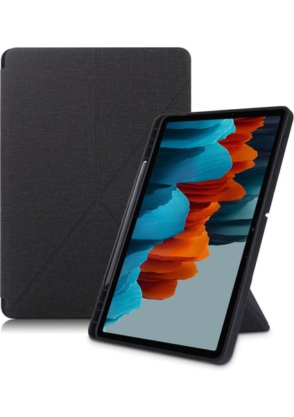 Galaxy Tab S7 Plus T970 T975 Için Standlı Uyandırma Özellikli Manyetik Deri Tablet Kılıfı - Siyah (Yurt Dışından)