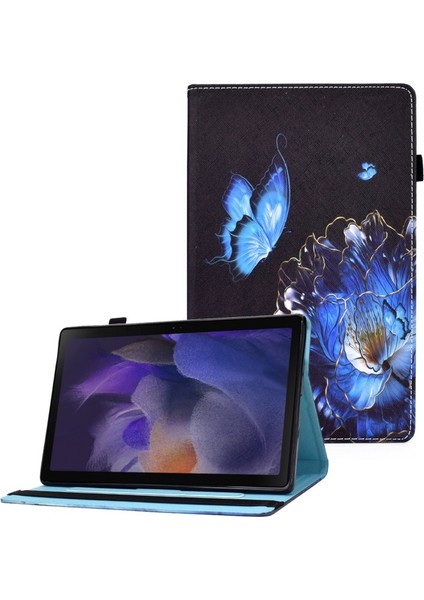 Tab A8 (2021) SM-X200 / SM-X205 Için Desenli Kartlıklı Elastik Bantlı Kalemlikli Pu Deri Koruyucu Tablet Kılıfı (Yurt Dışından)