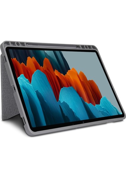 Galaxy Tab S7 Plus T970 T975 Için Standlı Uyandırma Özellikli Manyetik Deri Tablet Kılıfı - Gri (Yurt Dışından)