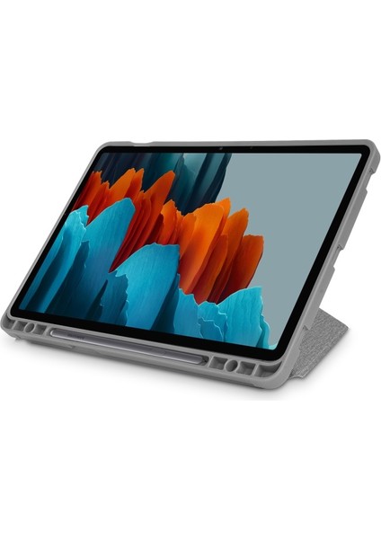 Galaxy Tab S7 Fe T736 Için Kalem Bölmeli Standlı Kumaş + Deri Tablet Kılıfı - Gri (Yurt Dışından) fiyatları