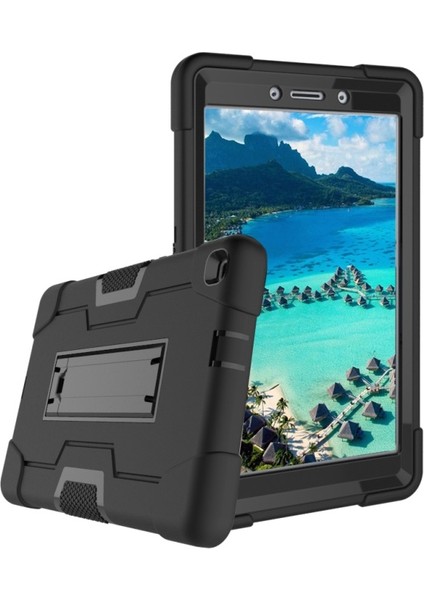 Galaxy Tab A 8.0 Wi-Fi (2019) SM-T290 Için Darbeye Çizilmeye Dayanıklı Standlı Tablet Kılıfı - Siyah (Yurt Dışından)