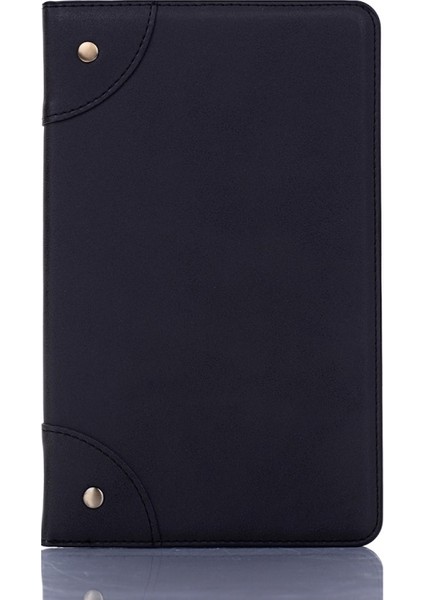 Galaxy Tab A 8.0 Wi-Fi (2019) SM-T290 Için Retro Desenli Standlı Cüzdan Tasarımlı Deri Akıllı Tablet Kılıfı - Siyah (Yurt Dışından)