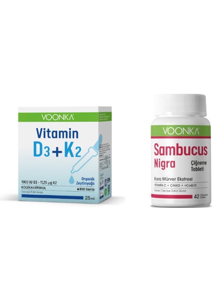 Vitamin D3 + K2 Vitamini 25 ml + Sambucus Nigra 42 Çiğneme T.